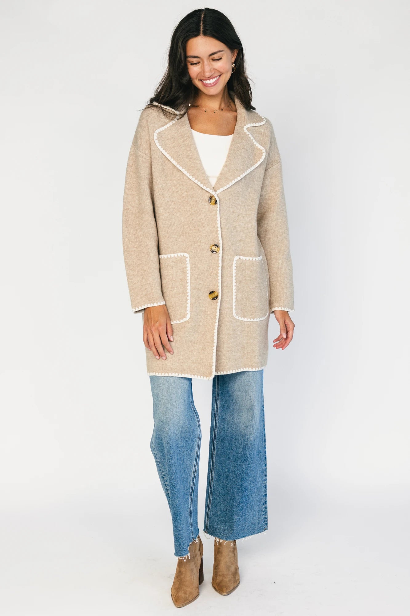 Beatrice Button Cardigan | Taupe