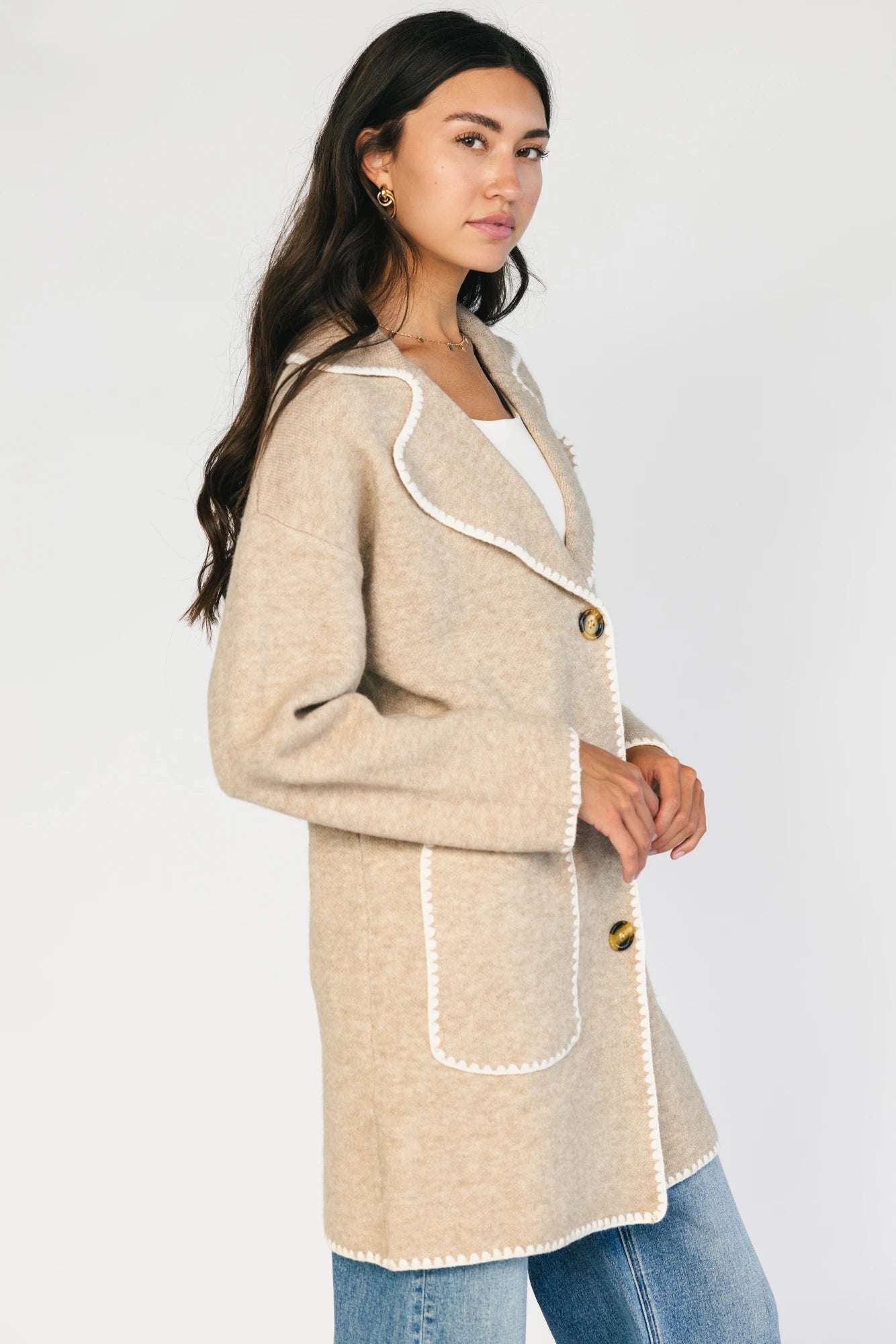 Beatrice Button Cardigan | Taupe