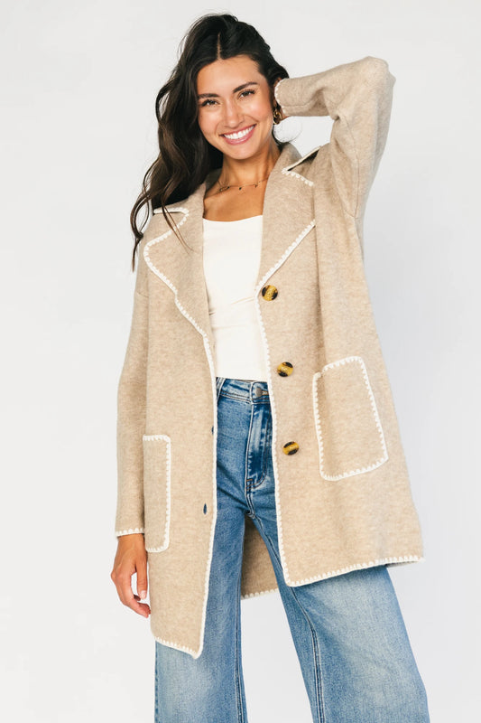 Beatrice Button Cardigan | Taupe