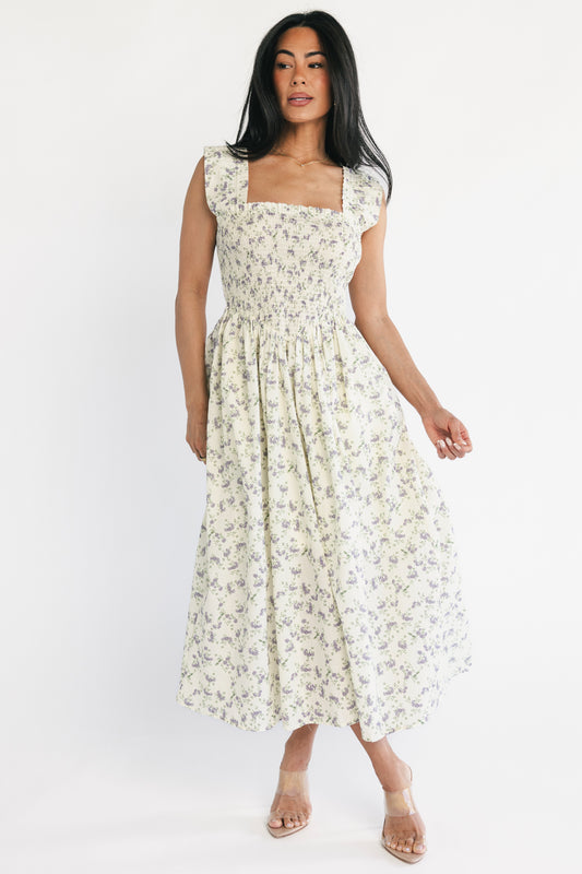 Fawn Midi Dress | Cream + Lavender Floral
