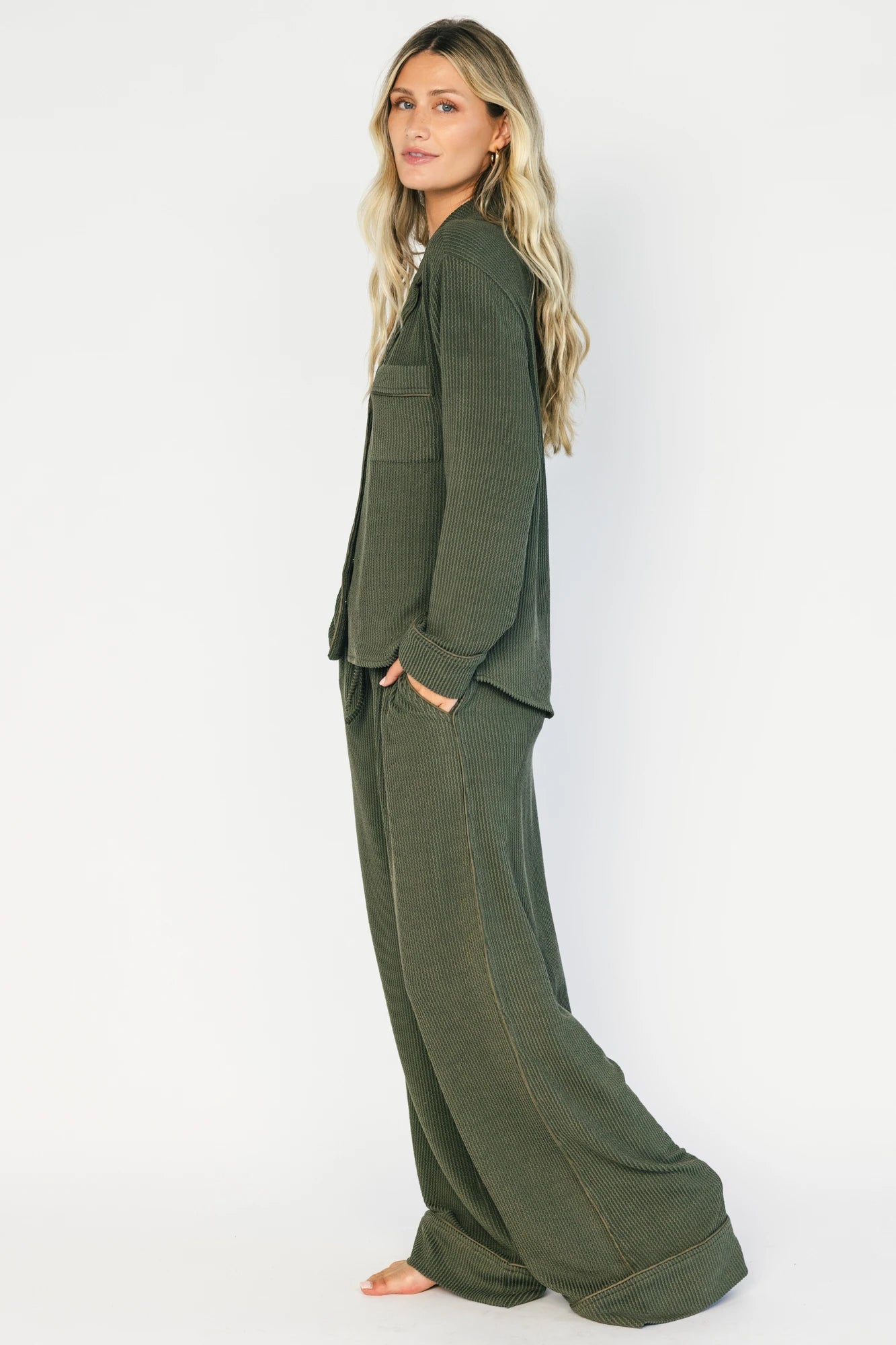 Eloise Ribbed Pajama Set | Dark Olive