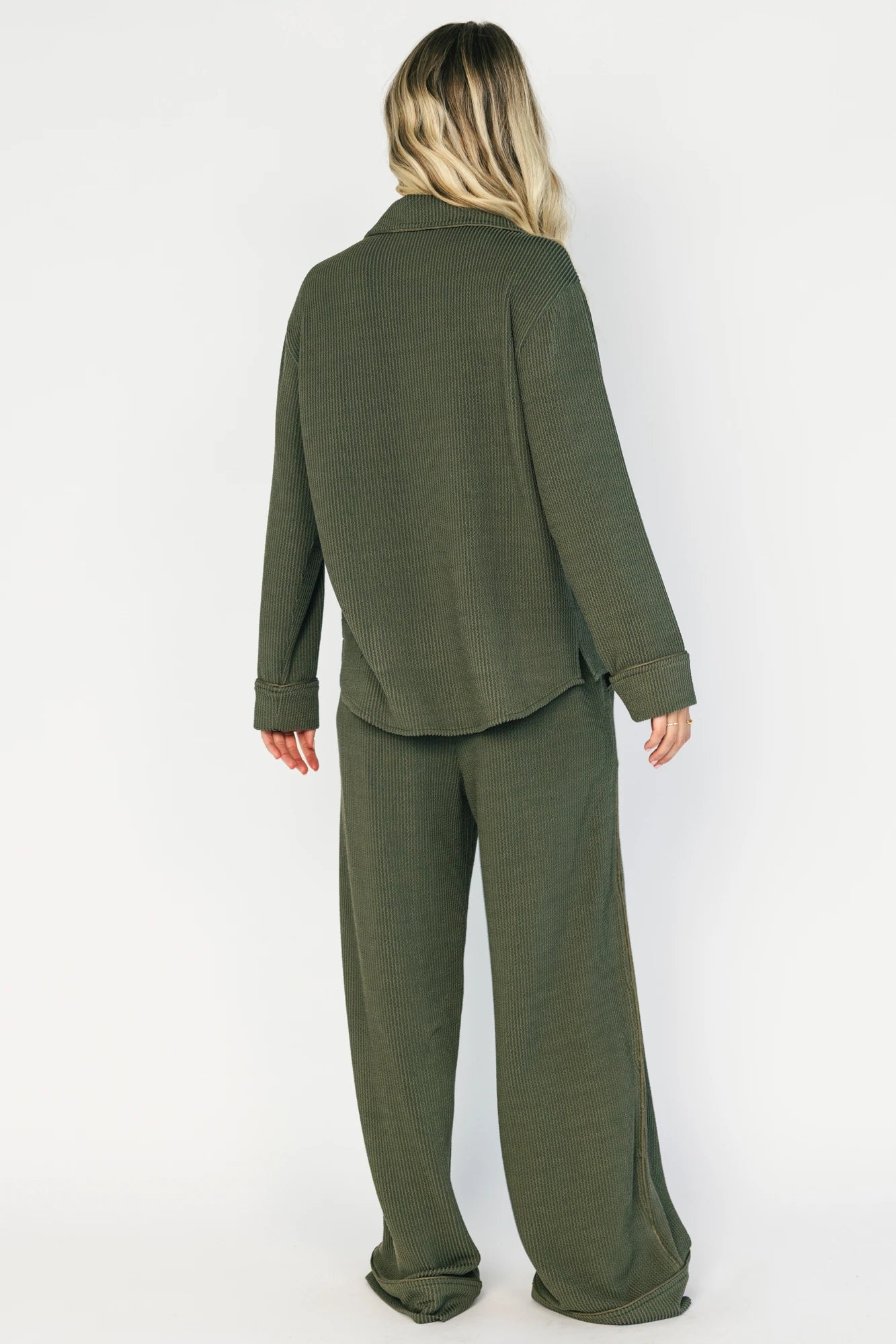 Eloise Ribbed Pajama Set | Dark Olive