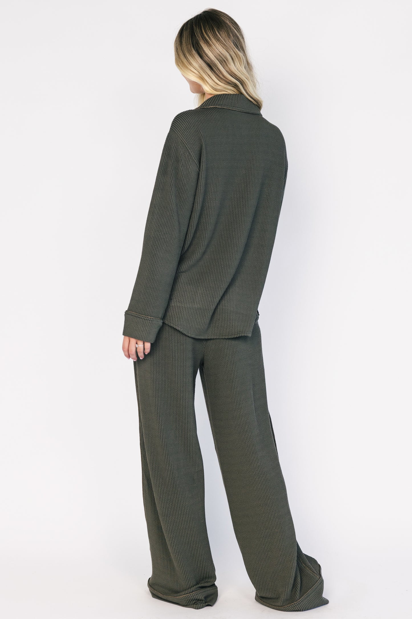 Eloise Ribbed Pajama Set | Dark Olive