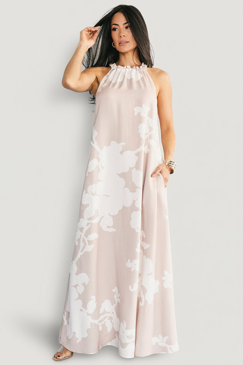 Baltic Born Womens Aurelia Column Maxi Dress | Natural + White | Size: XL