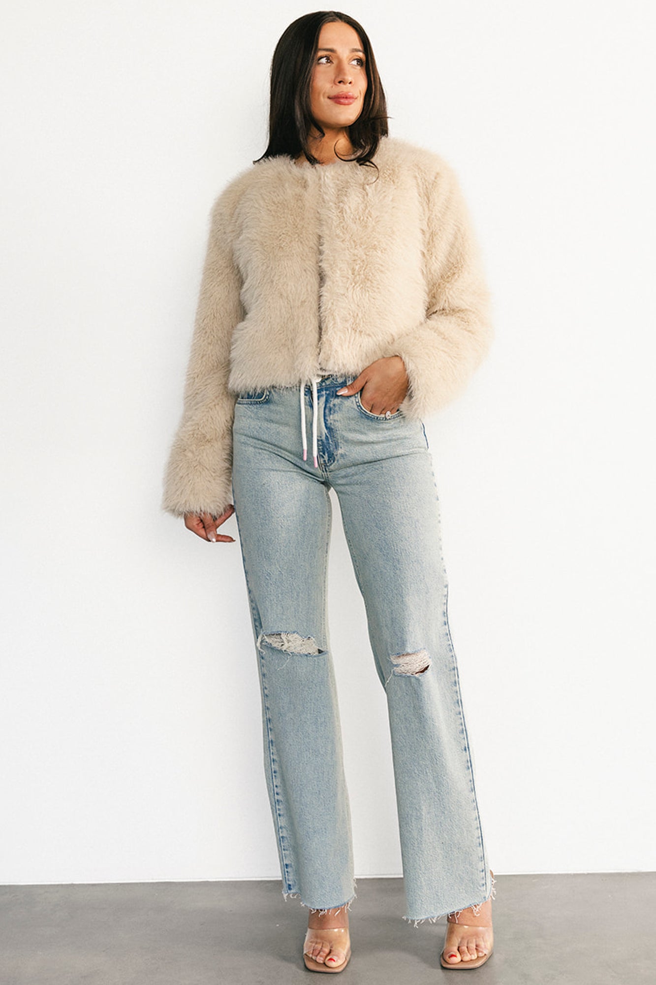 Alice Faux Fur Cropped Coat | Cream