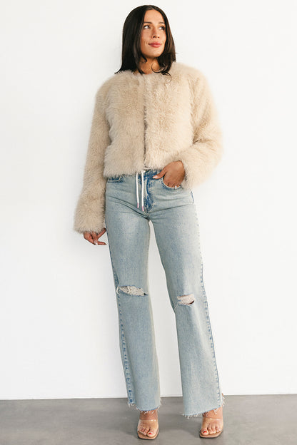 Alice Faux Fur Cropped Coat | Cream