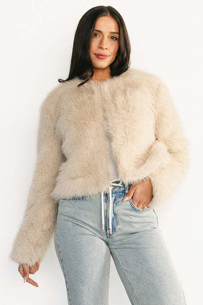 Alice Faux Fur Cropped Coat | Cream