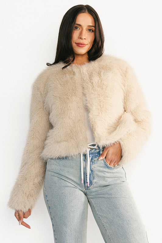 Alice Faux Fur Cropped Coat | Cream