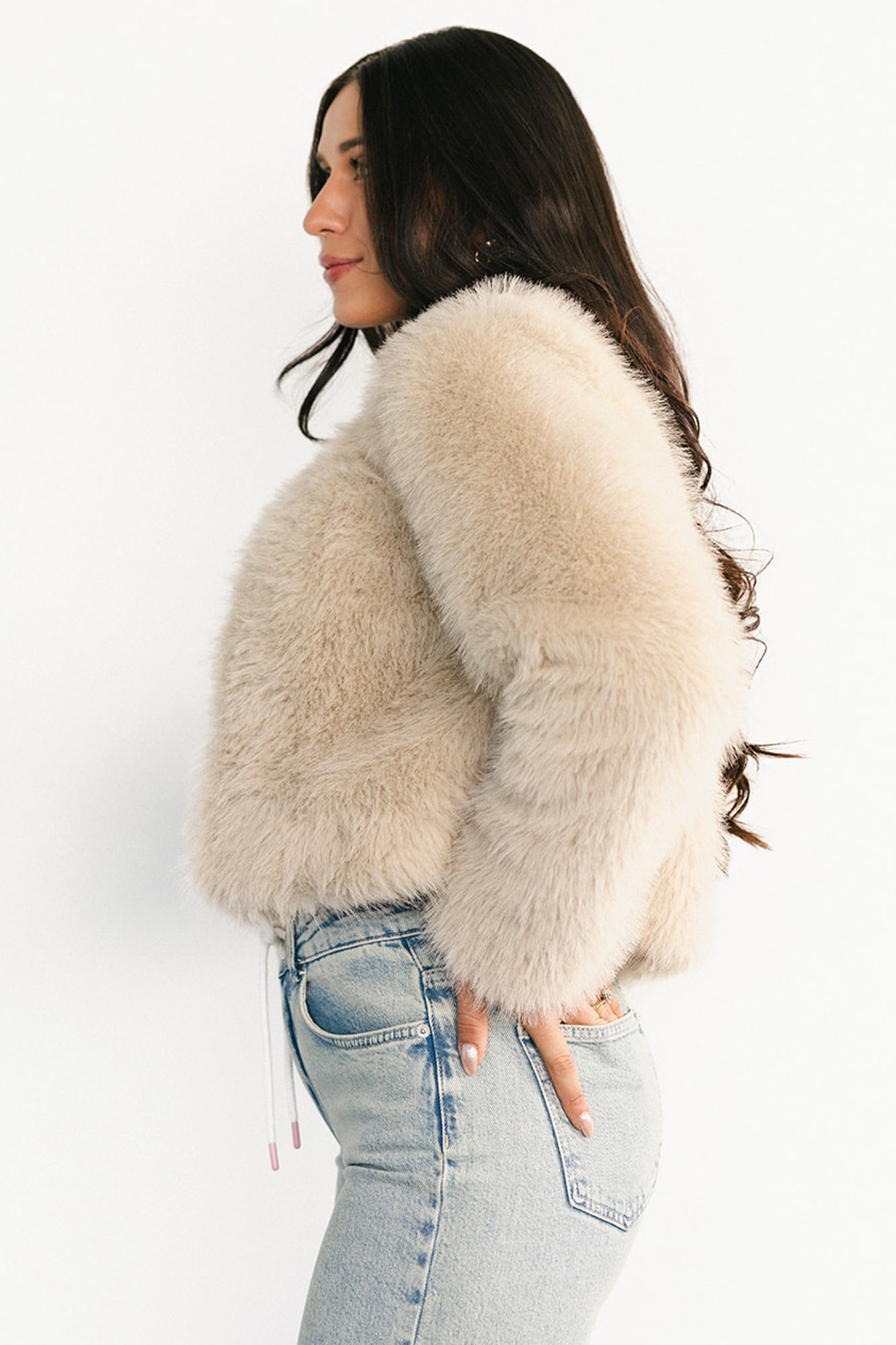 Alice Faux Fur Cropped Coat | Cream