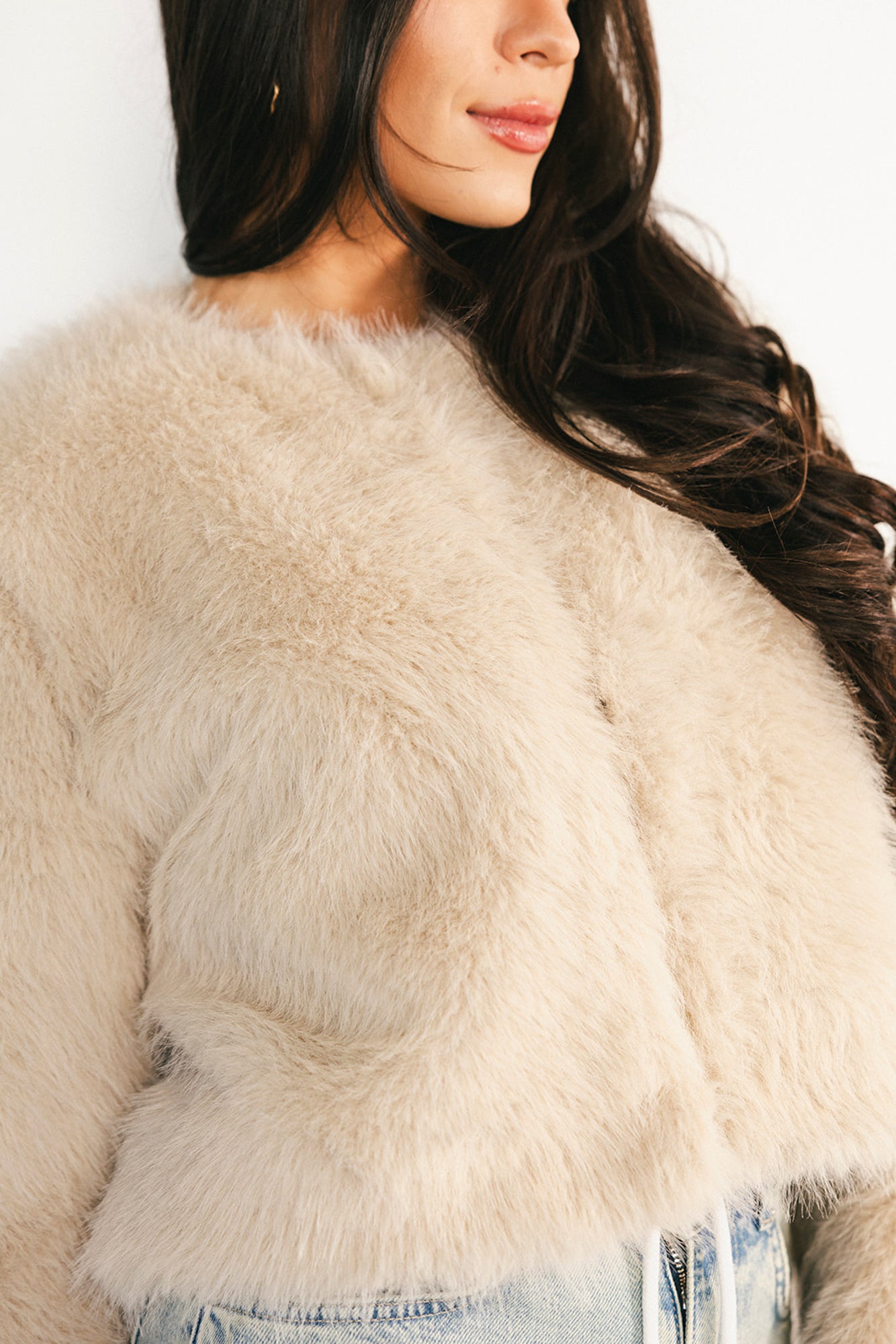 Alice Faux Fur Cropped Coat | Cream