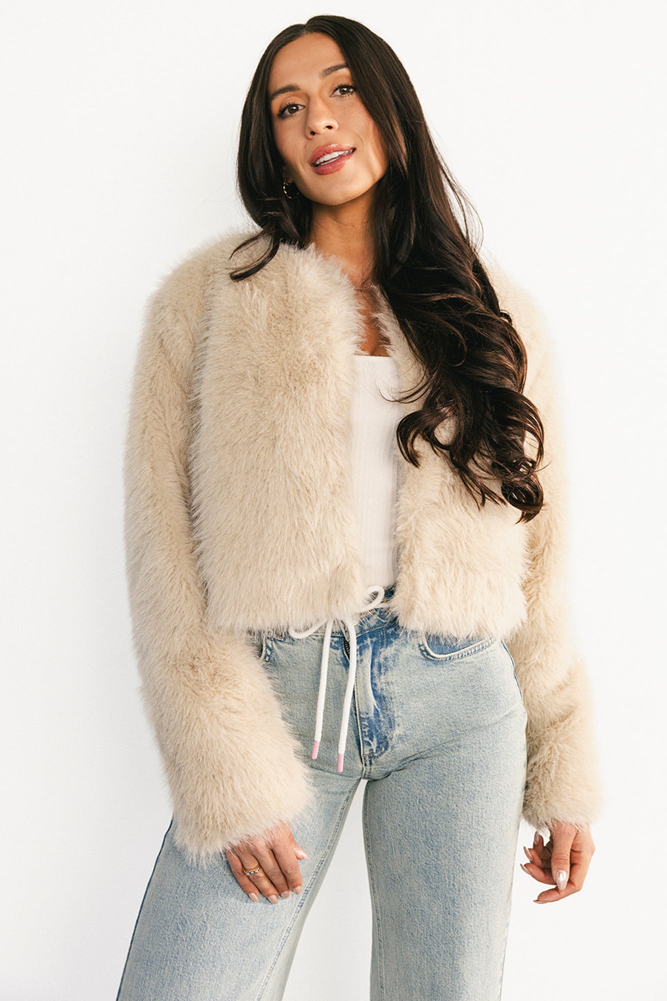 Alice Faux Fur Cropped Coat | Cream