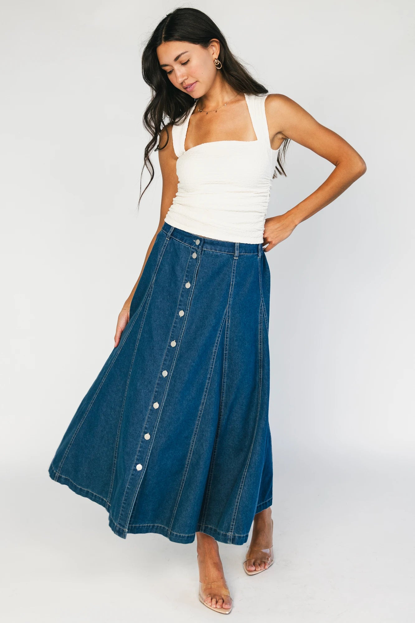 Cece Button Down Denim Skirt | Dark Wash