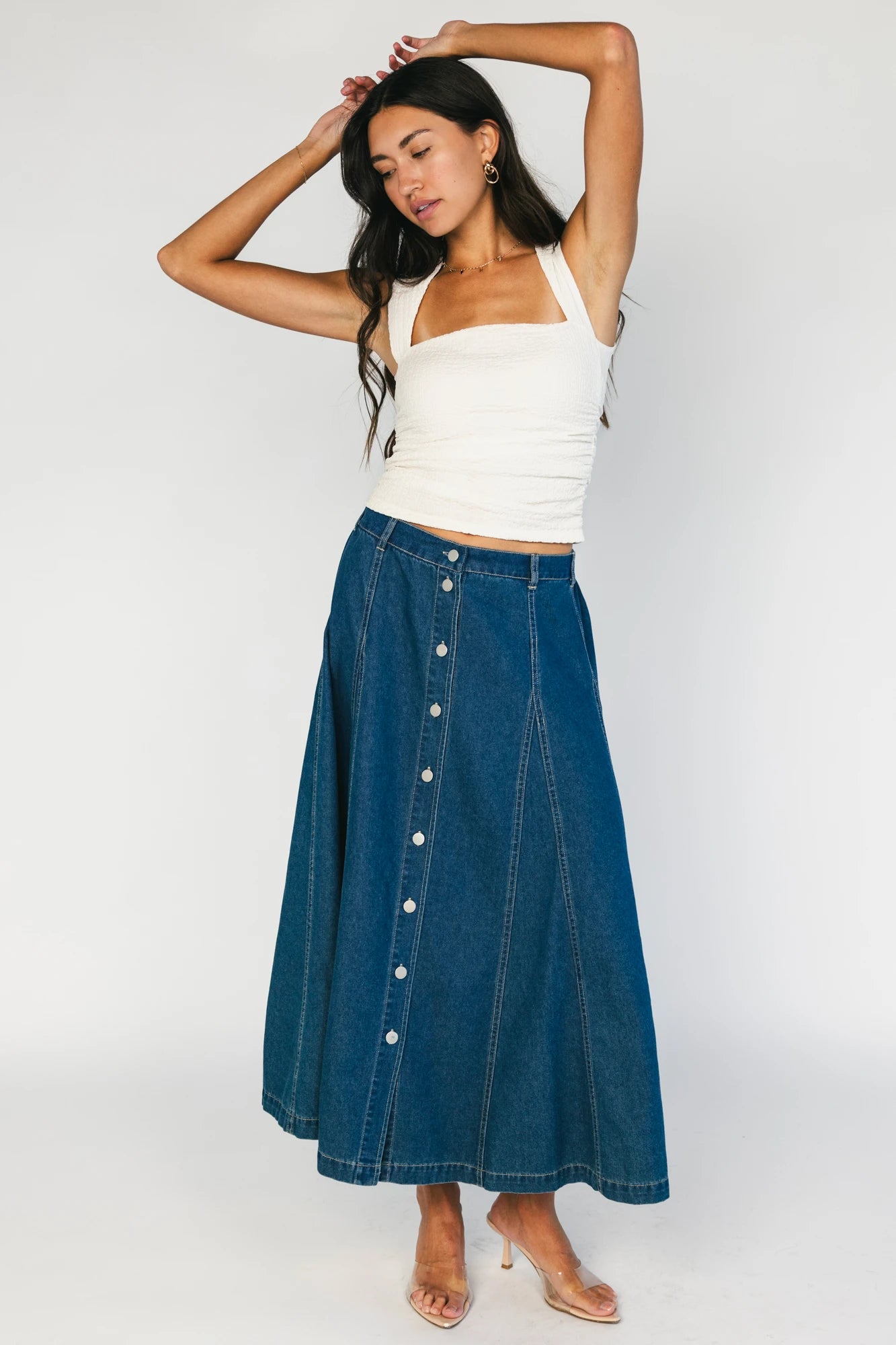 Cece Button Down Denim Skirt | Dark Wash