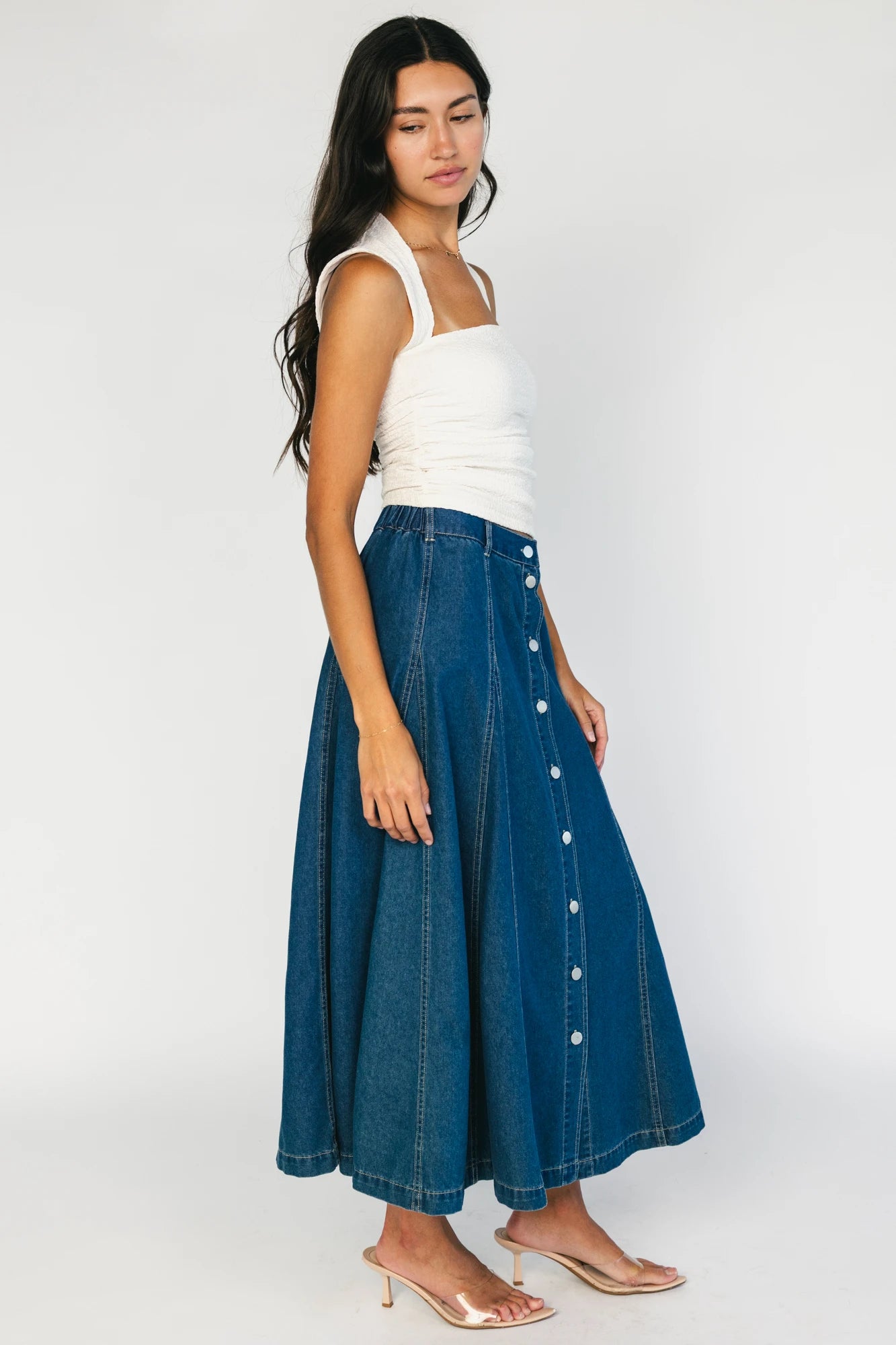 Cece Button Down Denim Skirt | Dark Wash