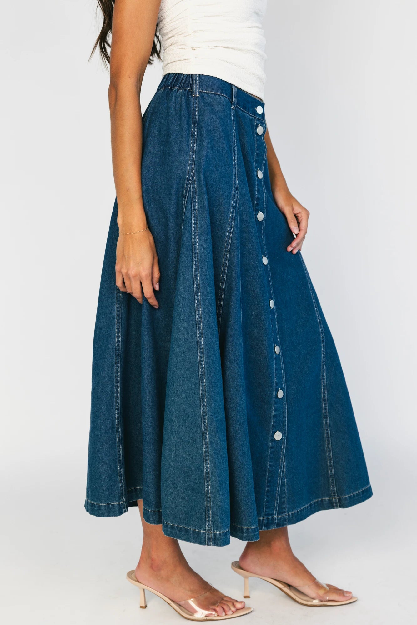 Cece Button Down Denim Skirt | Dark Wash