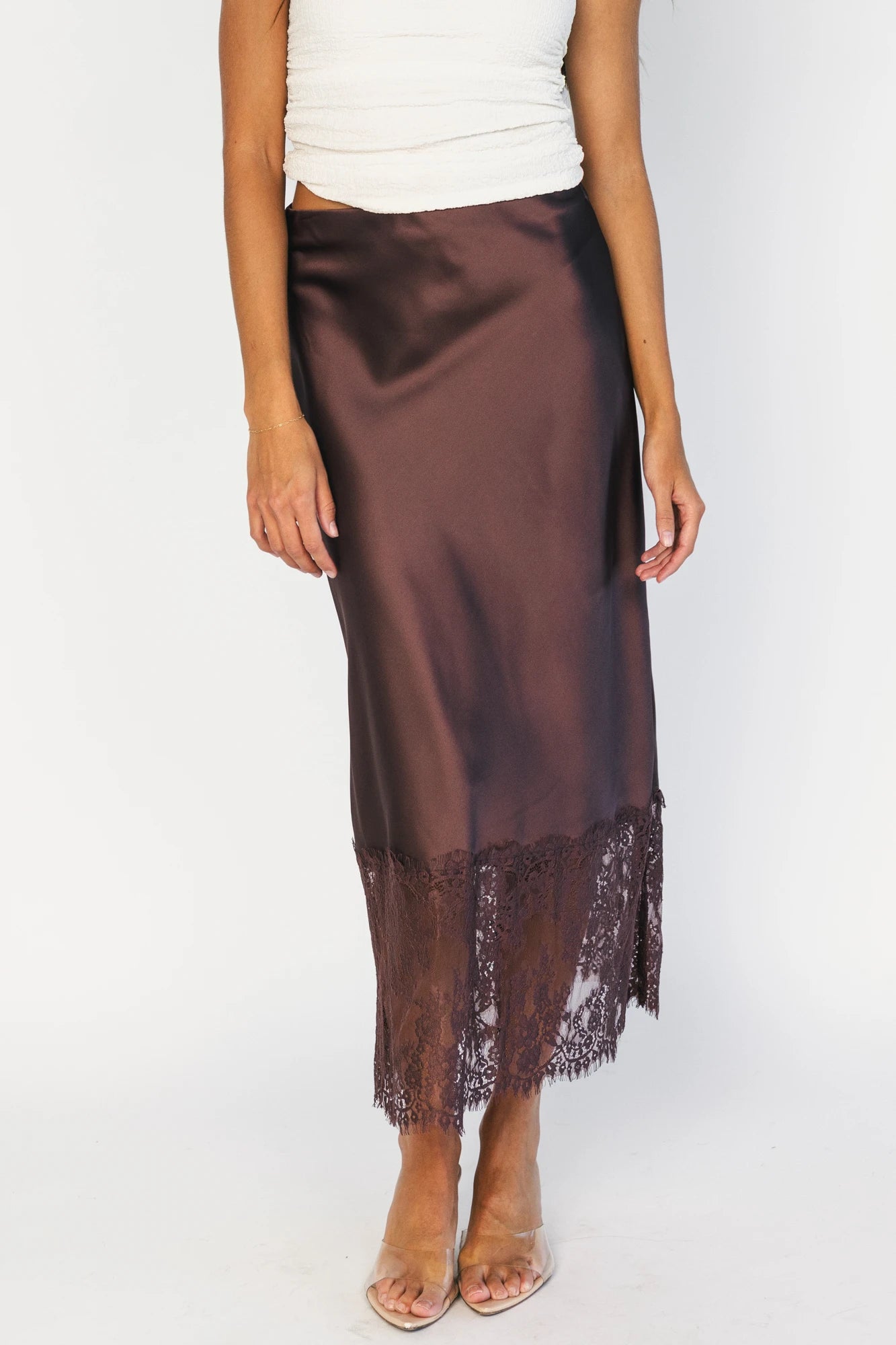 Kamara Satin Lace Skirt | Chocolate