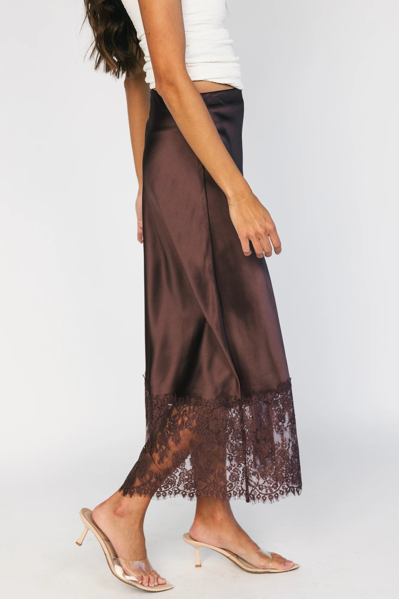 Kamara Satin Lace Skirt | Chocolate