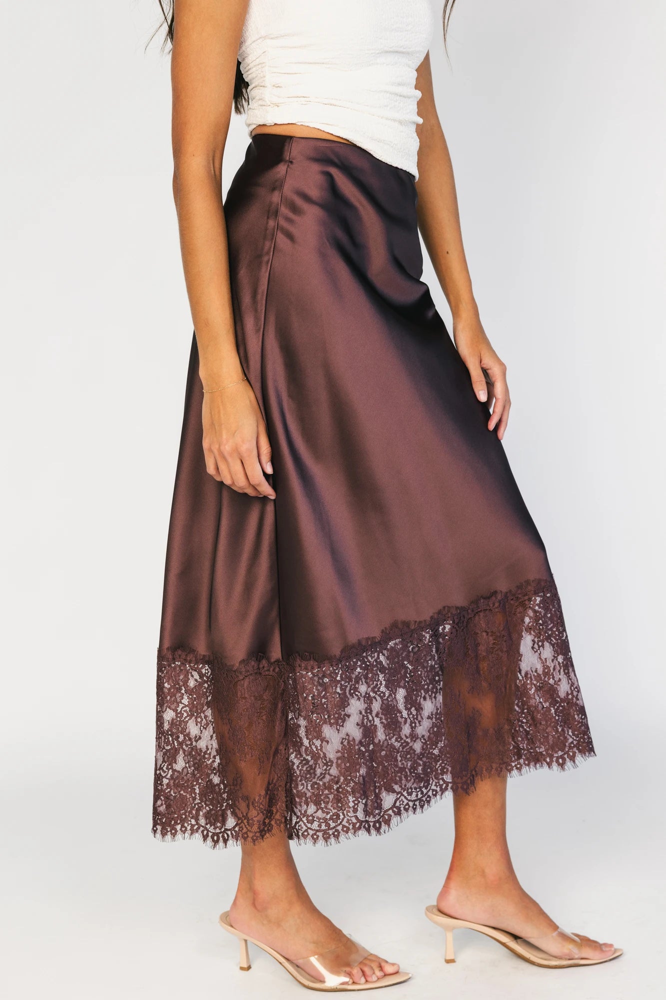 Kamara Satin Lace Skirt | Chocolate