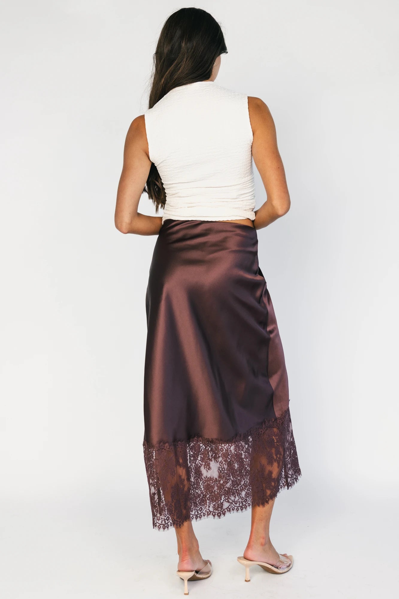 Kamara Satin Lace Skirt | Chocolate