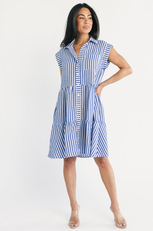 Charlie Short Dress | Blue Stripe