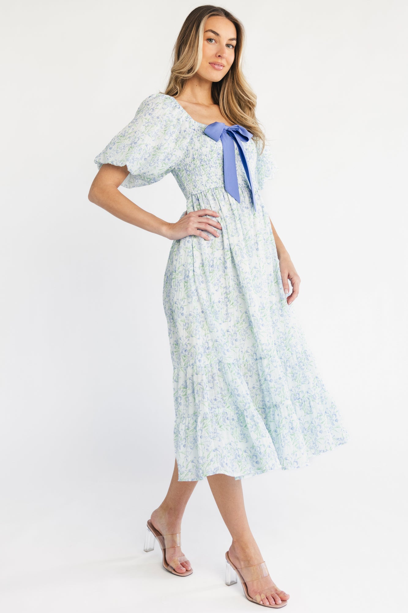 Jane Bow Midi Dress | Blue + Green Floral