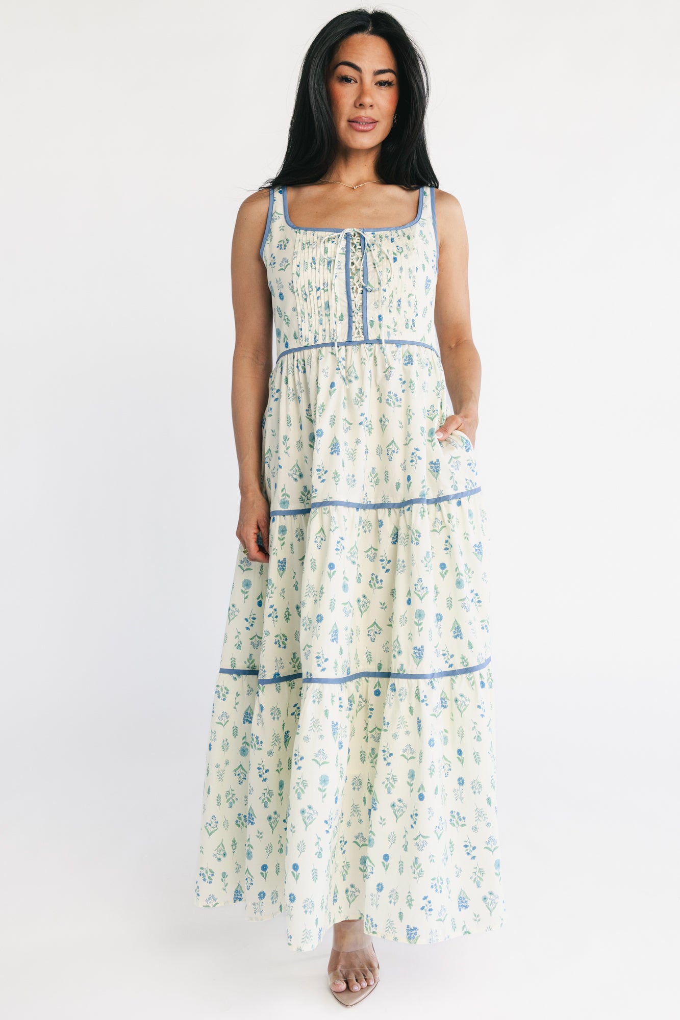 Elowen Tank Maxi Dress | Cream + Blue Floral