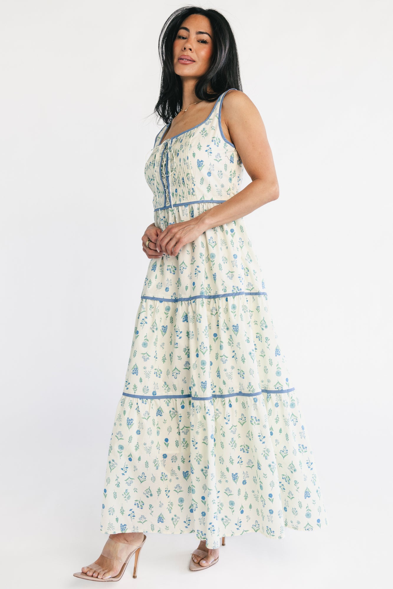 Elowen Tank Maxi Dress | Cream + Blue Floral