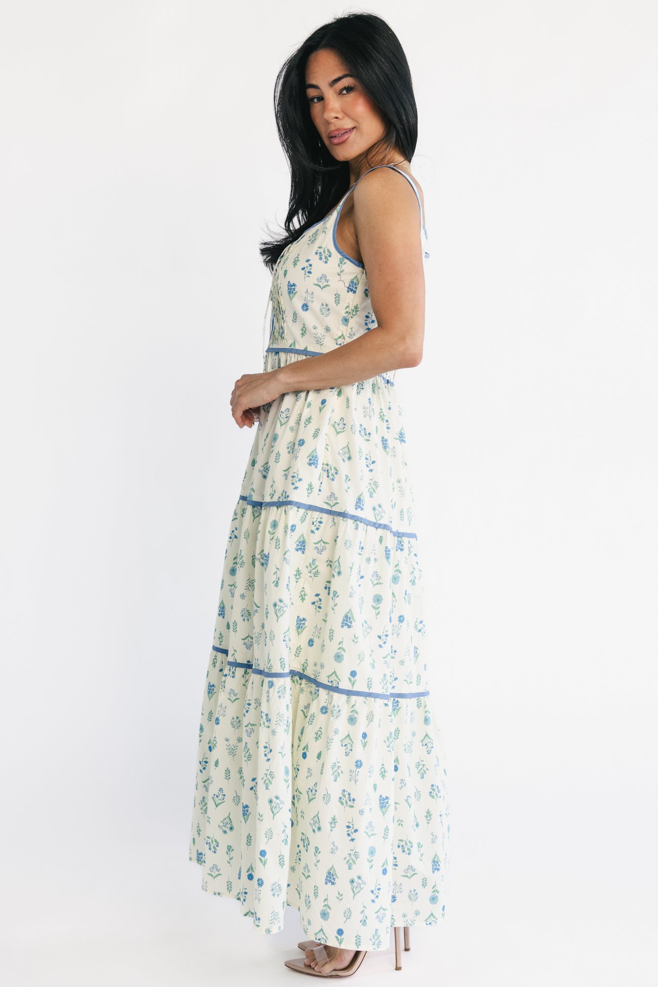 Elowen Tank Maxi Dress | Cream + Blue Floral