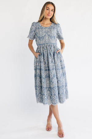 Margot Eyelet Midi Dress | Slate