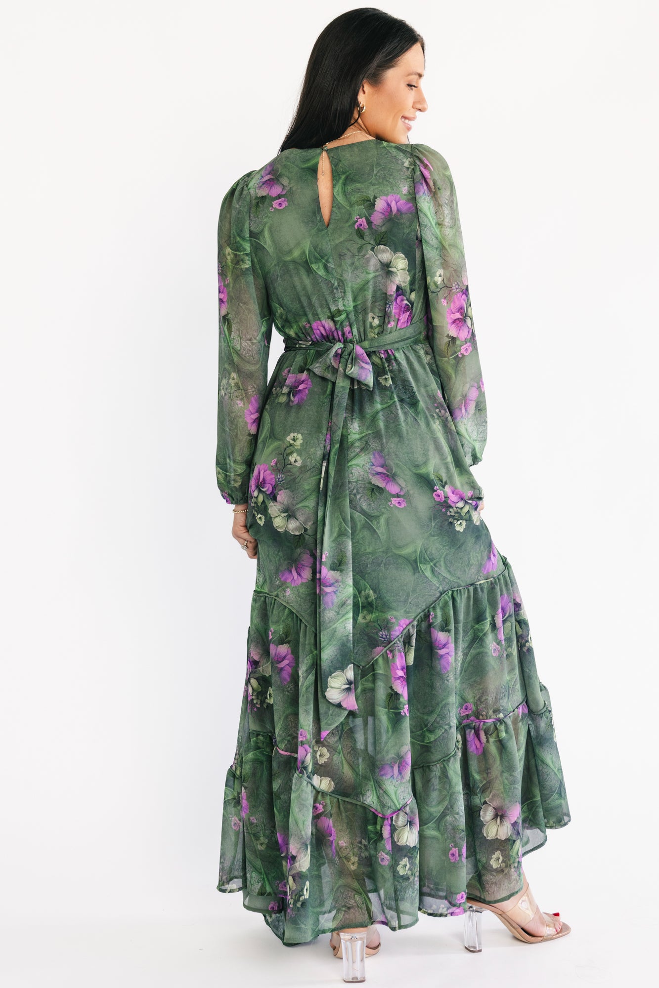 Johanna Maxi Dress | Deep Moss + Purple Floral