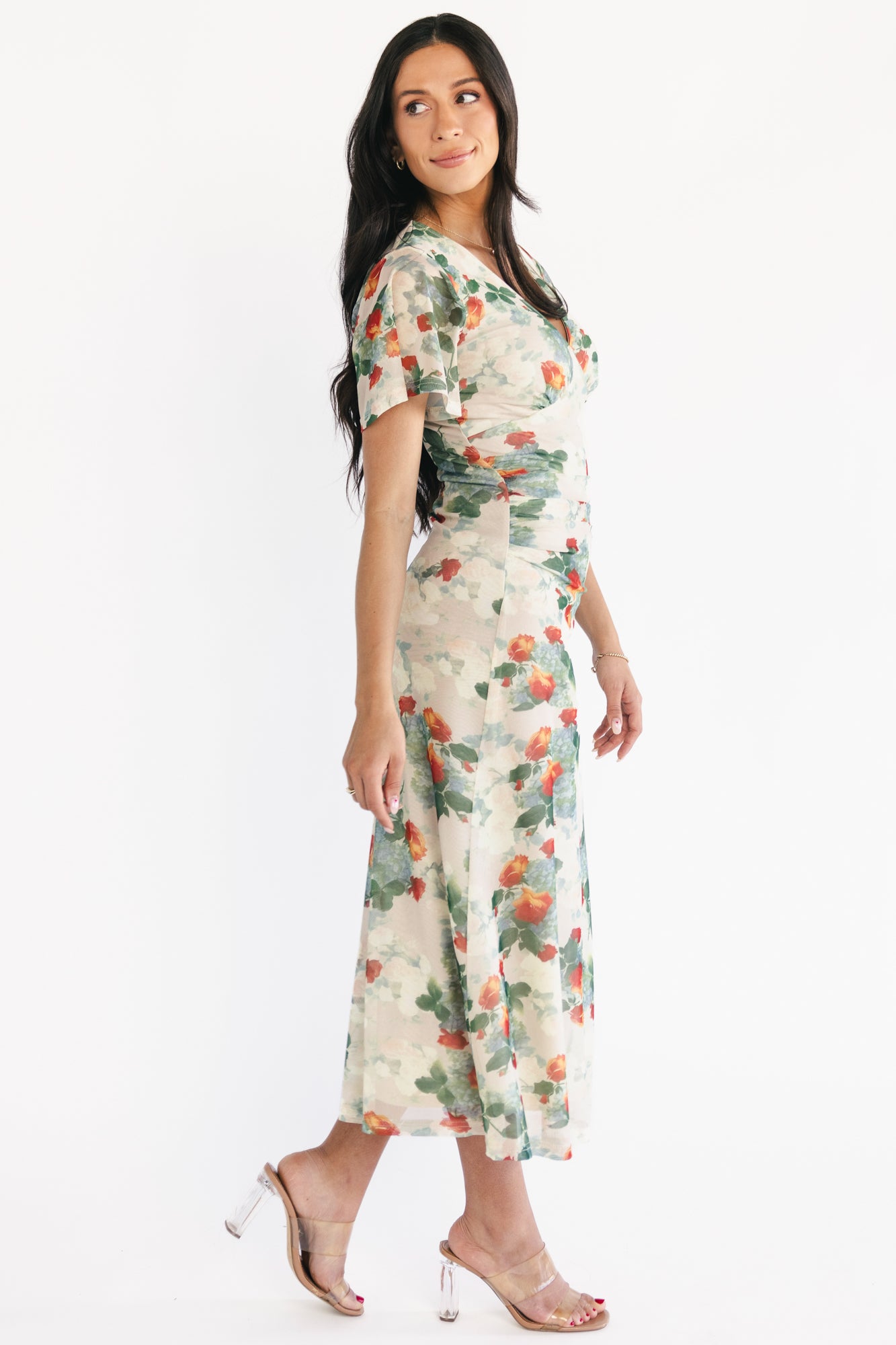 Amara Mesh Dress | Cream Multi Floral