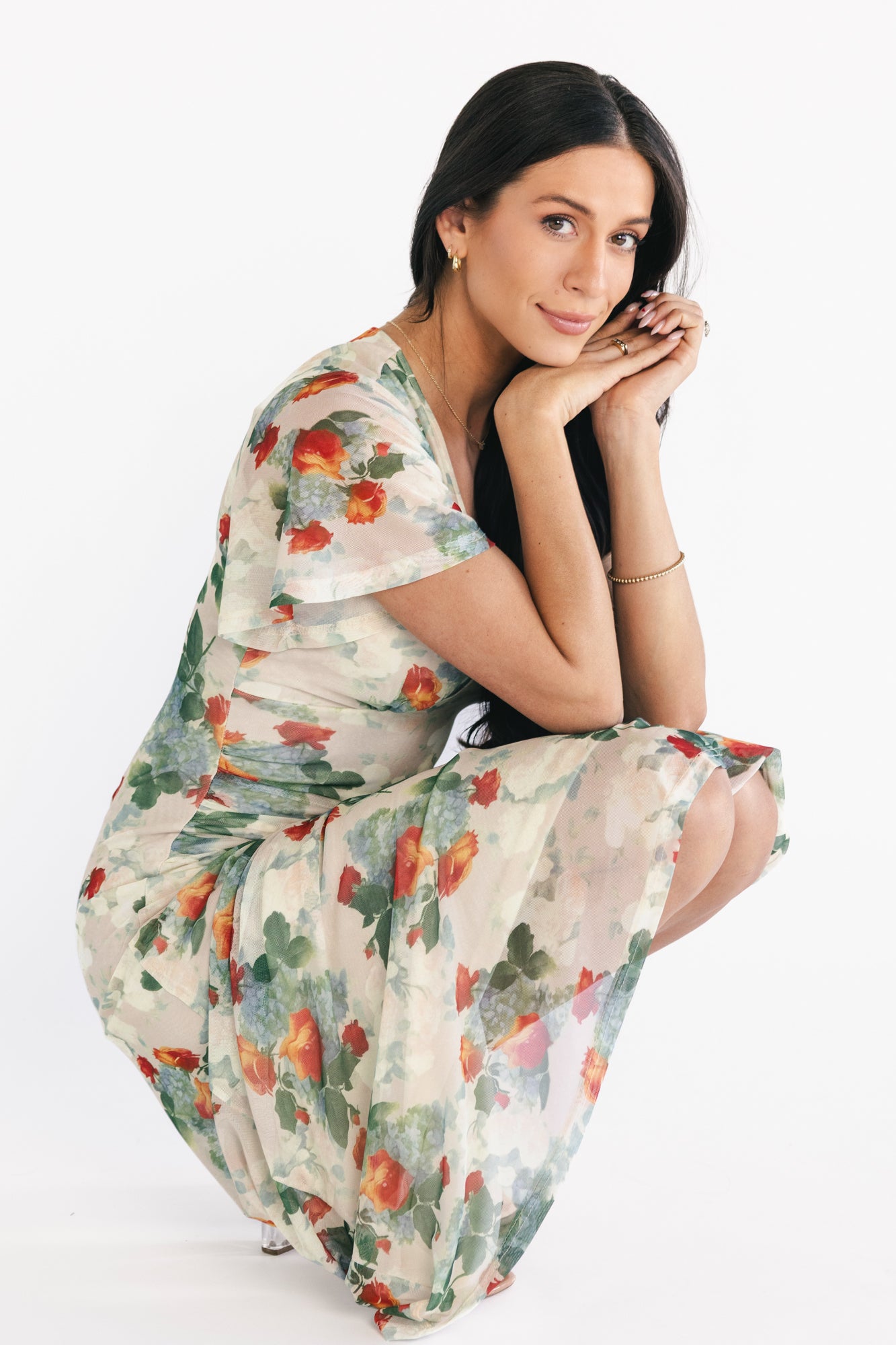 Amara Mesh Dress | Cream Multi Floral