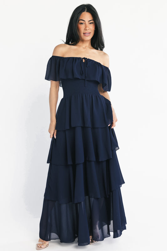 Carina Off Shoulder Maxi Dress | Navy