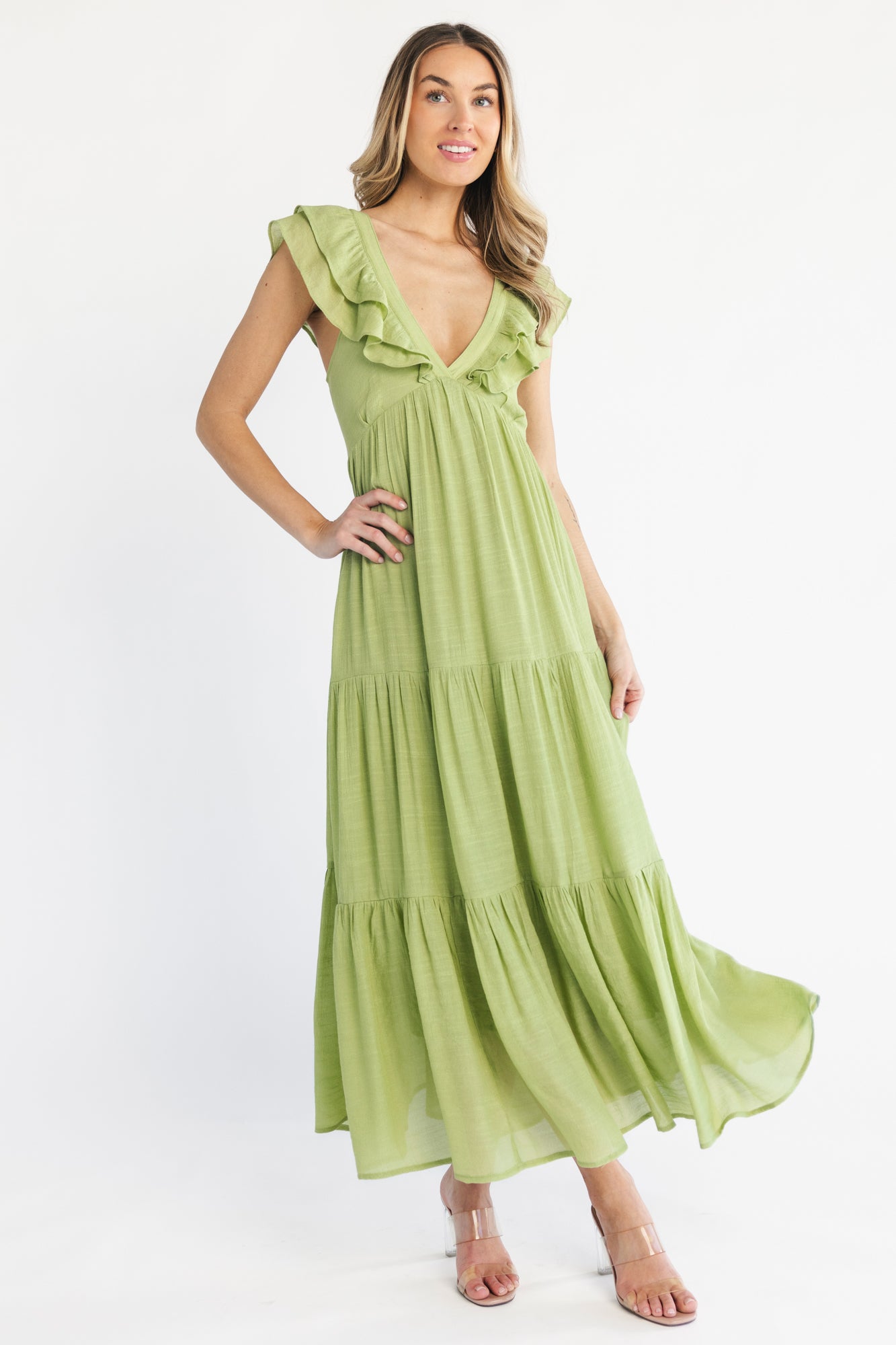 Mika Ruffle Maxi Dress | Green