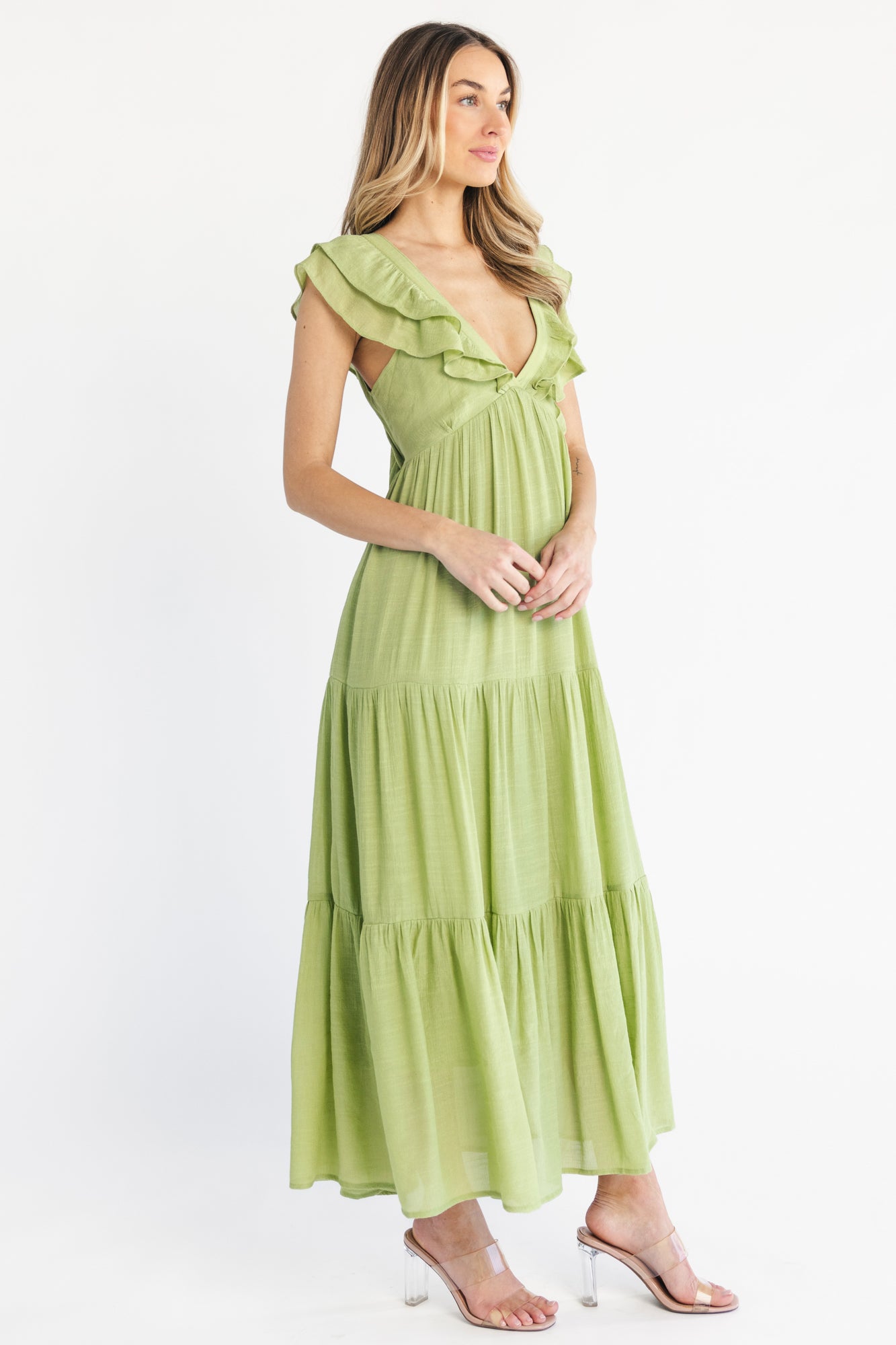 Mika Ruffle Maxi Dress | Green