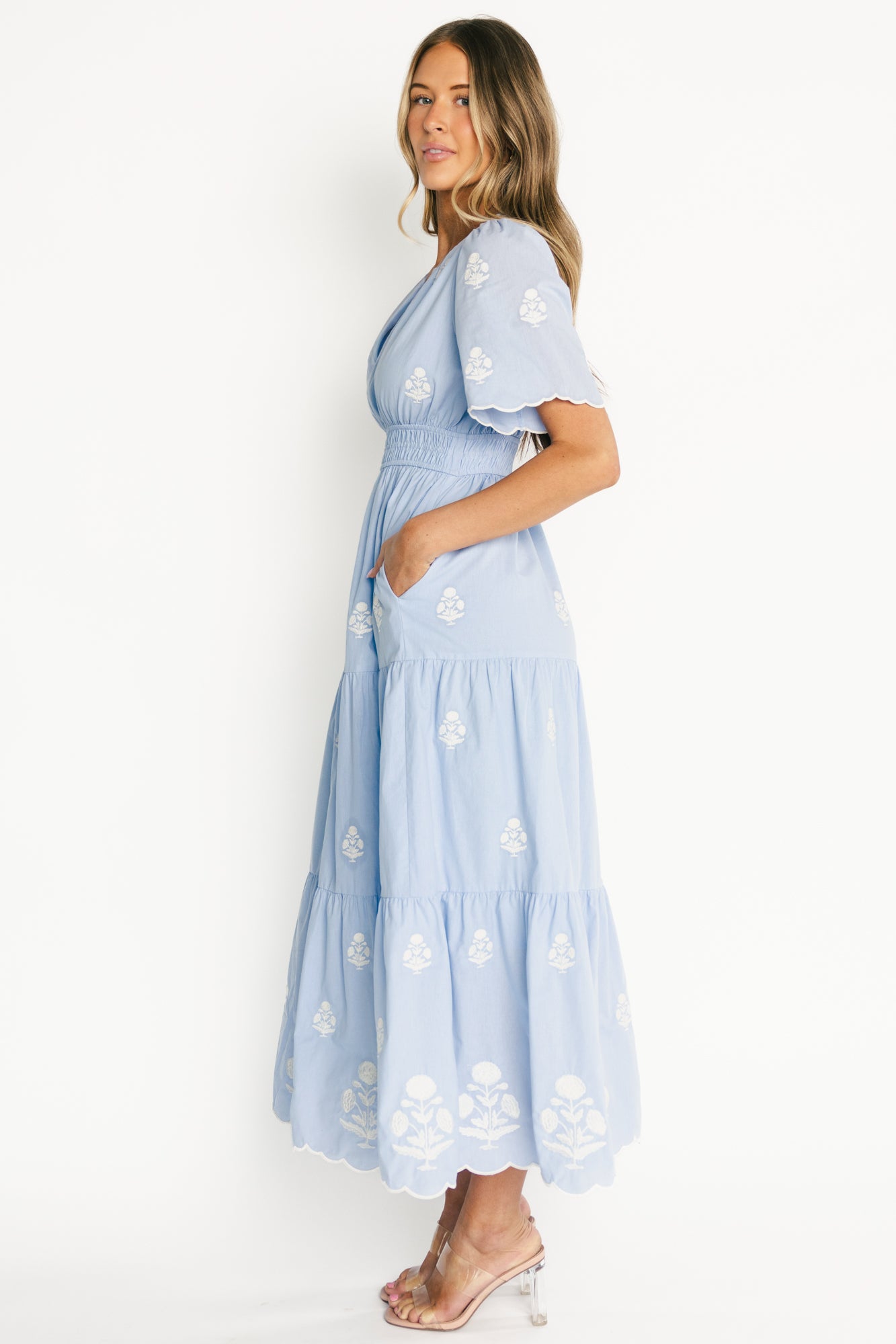 Delilah Embroidered Maxi Dress Light Blue | Baltic Born XS Delilah Embroidered Maxi Dress Light Blue | Baltic Born XS