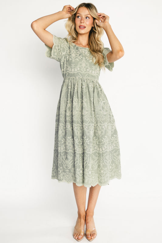 Margot Eyelet Midi Dress | Sage