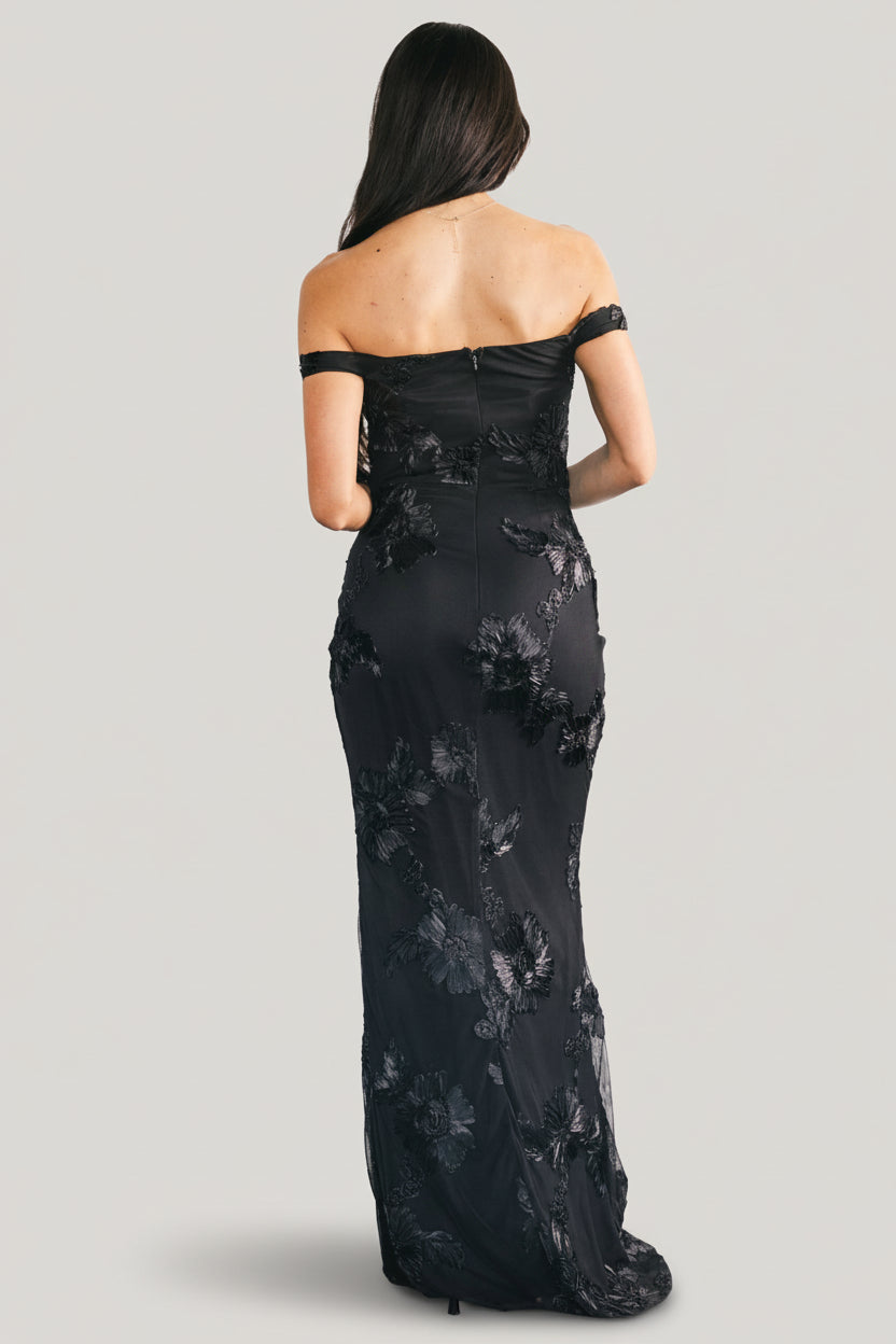black floral off the shoulder maxi dress Black Floral Off Shoulder Maxi Dress | Wedding Guest Dress