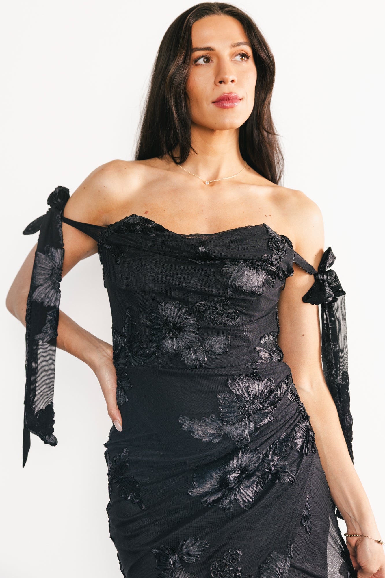 off shoulder black floral dress Black Floral Off Shoulder Maxi Dress | Wedding Guest Dress