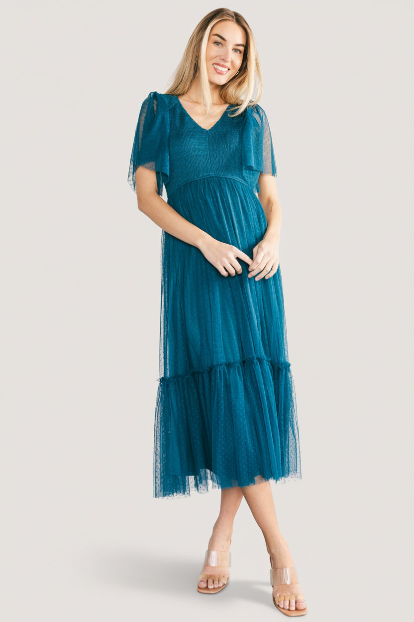 Martha Smocked Tulle Dress | Teal