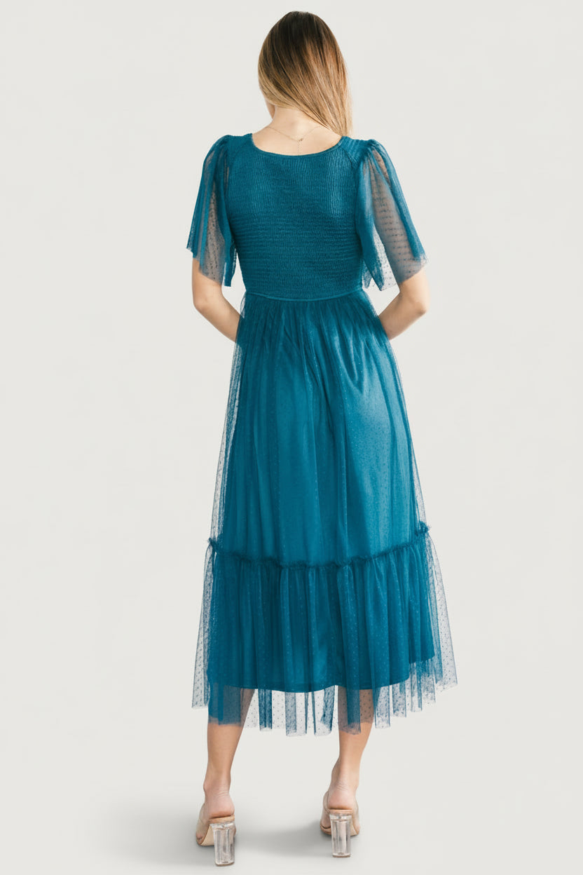 Martha Smocked Tulle Dress | Teal