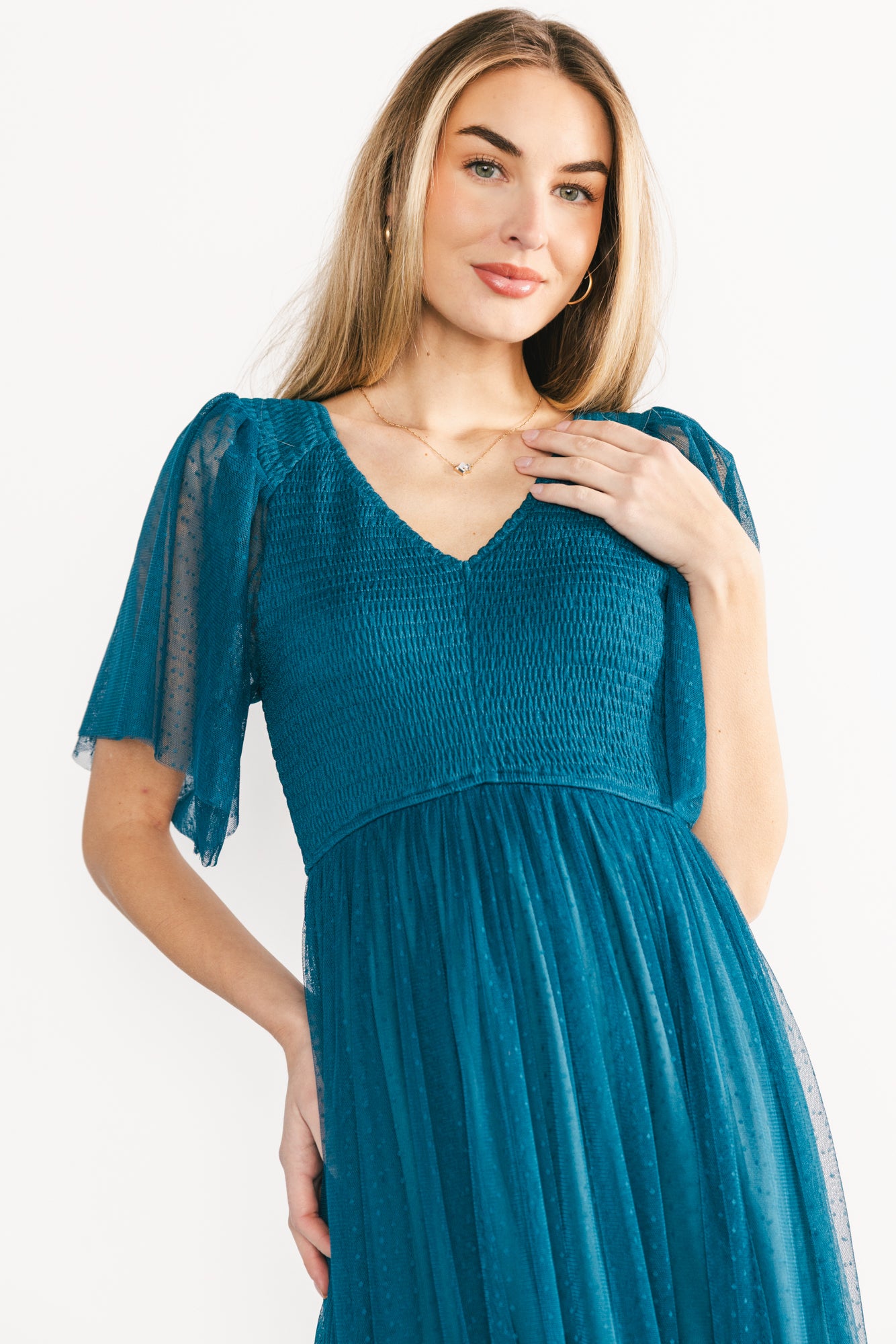 Baltic Born Womens Martha Smocked Tulle Dress | Teal Baltic Born Womens Martha Smocked Tulle Dress | Teal