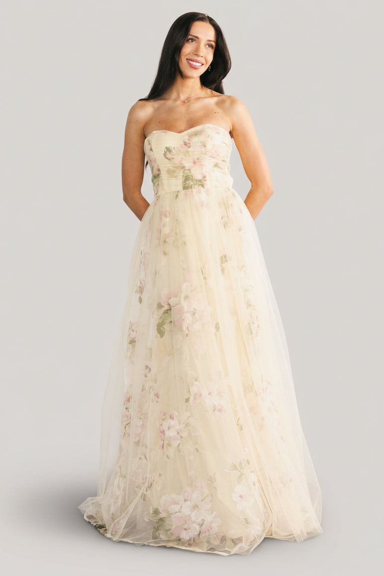 Carlotta Tulle Gown - Light Yellow Floral | Baltic Born S Carlotta Tulle Gown - Light Yellow Floral | Baltic Born S