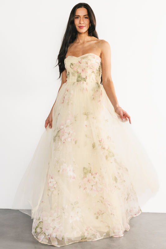 Carlotta Tulle Gown | Light Yellow Floral
