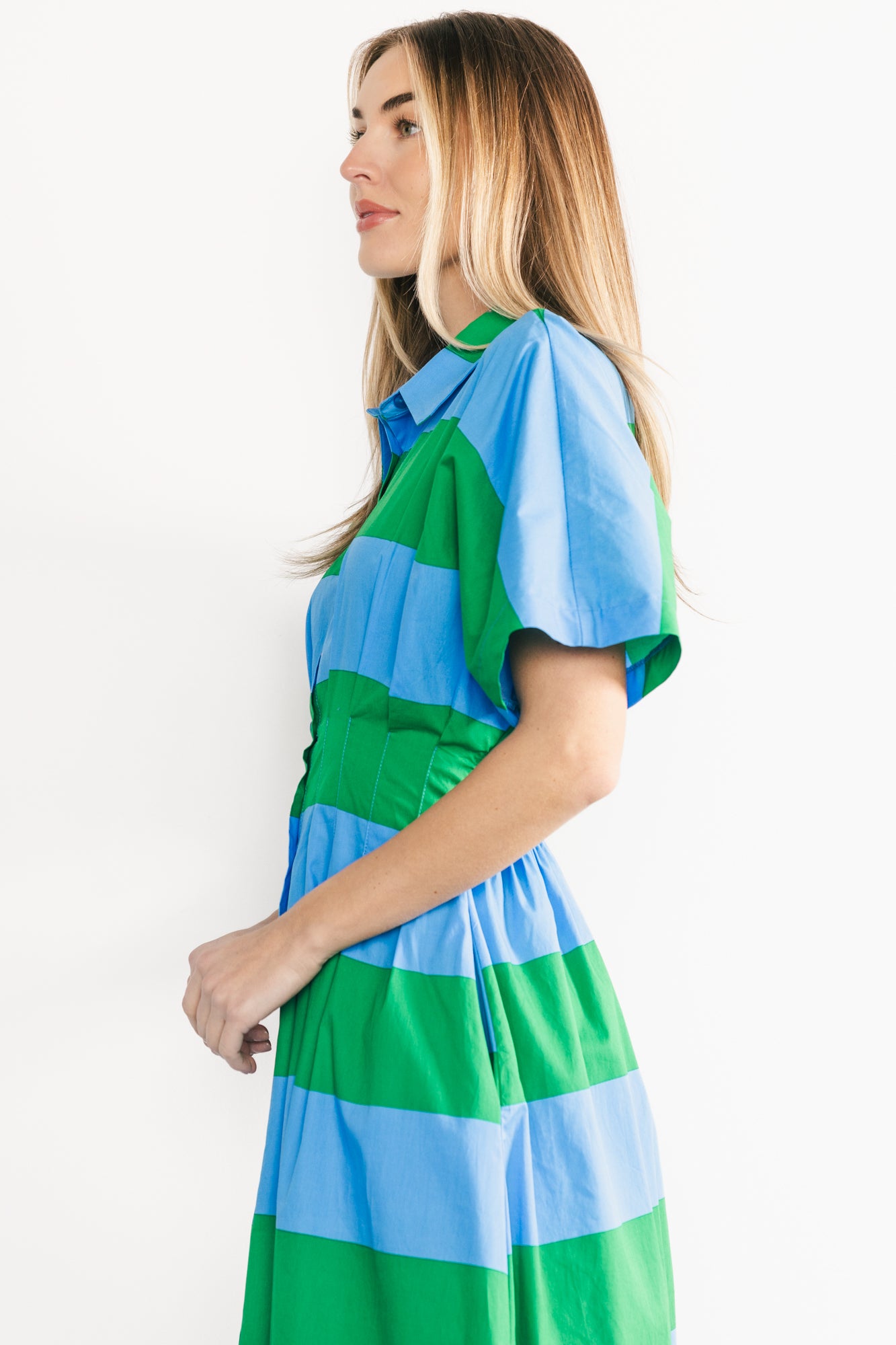 Wilderra Pleated Midi Dress Valdy Stripe BLUE-GRN-STRIPE / M