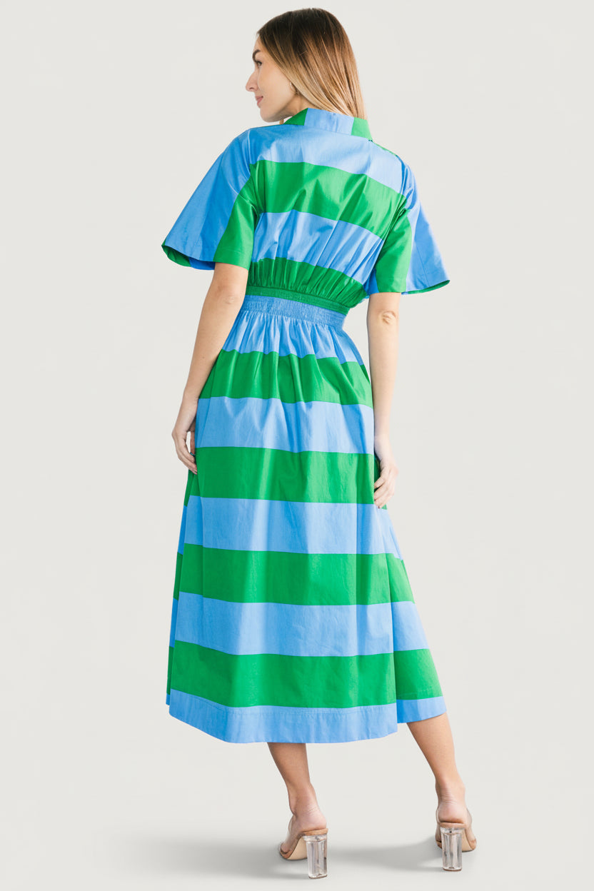 Baltic Born Womens Tracy Shirt Dress | Blue + Green Stripe