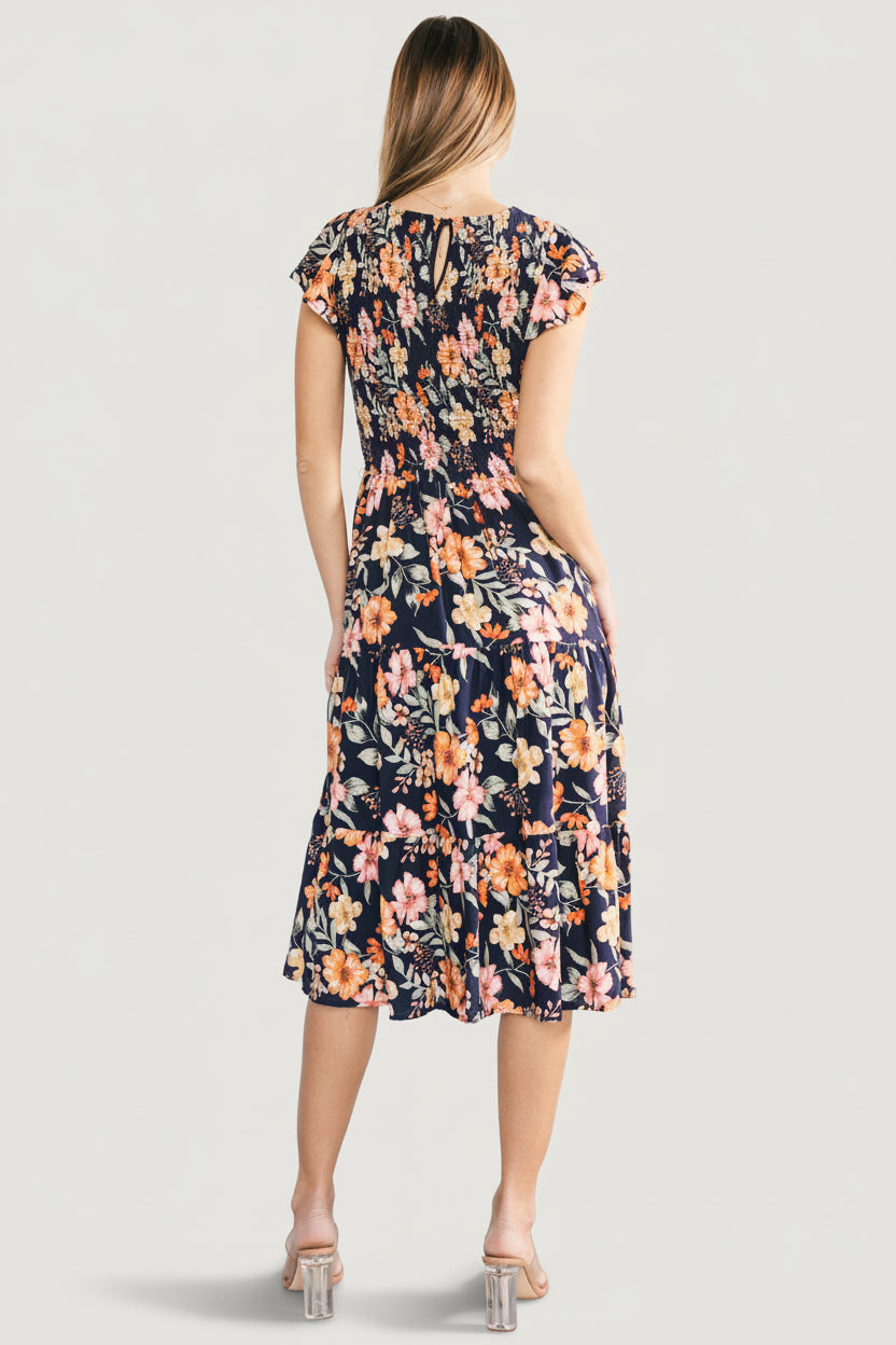 Loretta Smocked Midi Dress | Midnight Floral