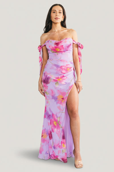 Baltic Born Womens Allegra Off Shoulder Maxi Dress | Lavender Floral