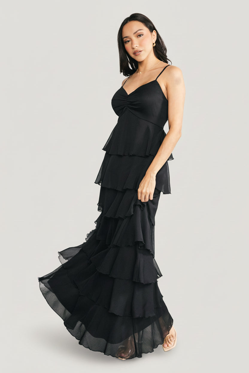 black layered maxi dress Baltic Born Women's Tiana Tiered Maxi Dress - Black