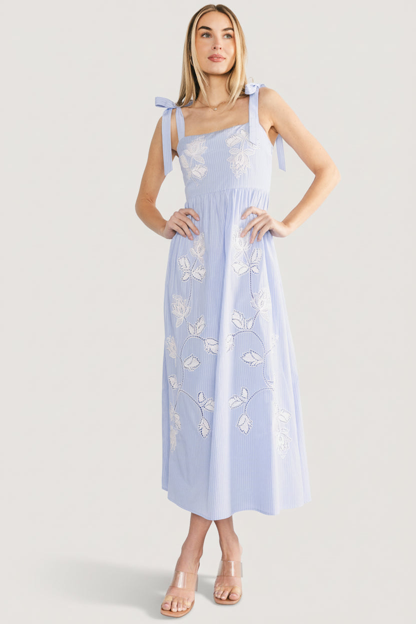 Enora Embroidered Maxi Dress | Blue + White Floral